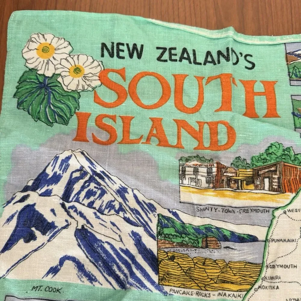New Zealand South Island Linen Tea Towel Map Scenic Souvenir 17